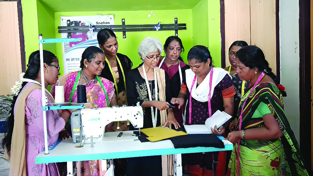 Women being trained in Snehan's tailoring program in Lawspet, Pondicherry